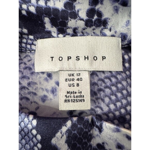 Topshop Python Snake Print Satin Crop Top Navy Mock Neck Long Sleeve Chic Blouse - Picture 7 of 11